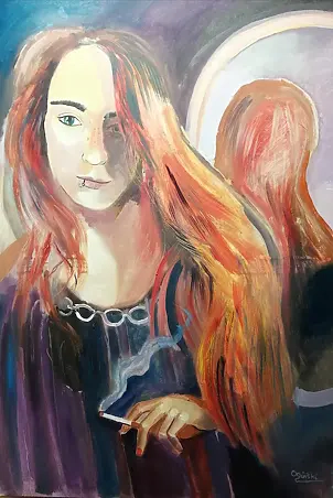 Michał Ogiński - Redhead girl with a mirror and a cigarette