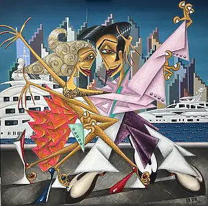 Robert Jadczak, Rumba w La Condamine, Obraz olejny - płótno, 100 x 100