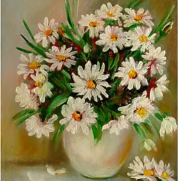 Grażyna Potocka, Peinture à l'huile de camomilles 30cm-40cm, Peinture à l'huile - toile, 30 x 40