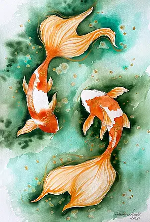 Adriana Laube, "Rybki Koi", Akwarele - papier, 30 x 42