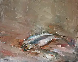 Krzysztof Tracz, Fish, Oil painting - canvas, 50 x 40