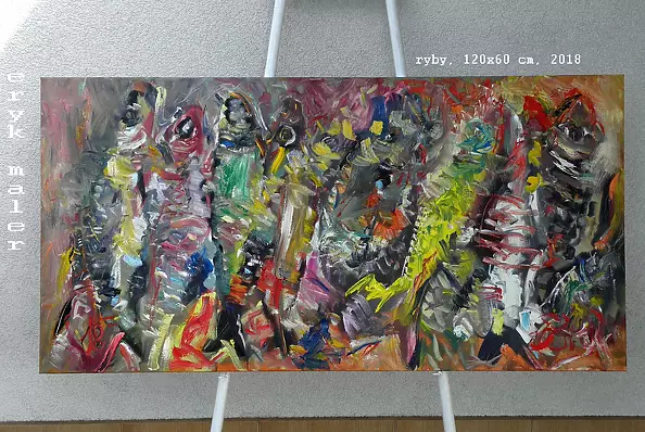 Eryk Maler - Fish, oil on canvas.