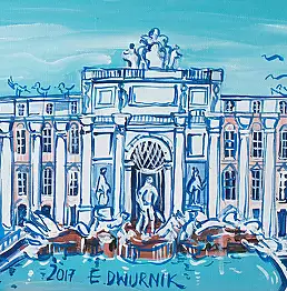 Edward Dwurnik, Rzym - Fontanna di Trevi, Obraz akrylowy, Obraz olejny - płótno, 33 x 24