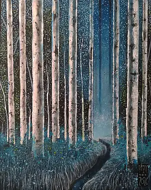 Dariusz Franciszek Różyc, SAKKAKU series ''Birches'', Acrylic painting - canvas, 20 x 30
