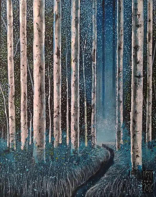 Dariusz Franciszek Różyc, SAKKAKU series ''Birches'', Acrylic painting - canvas, 20 x 30