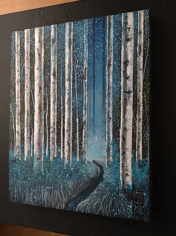 Dariusz Franciszek Różyc, SAKKAKU series ''Birches'', Acrylic painting - canvas, 20 x 30
