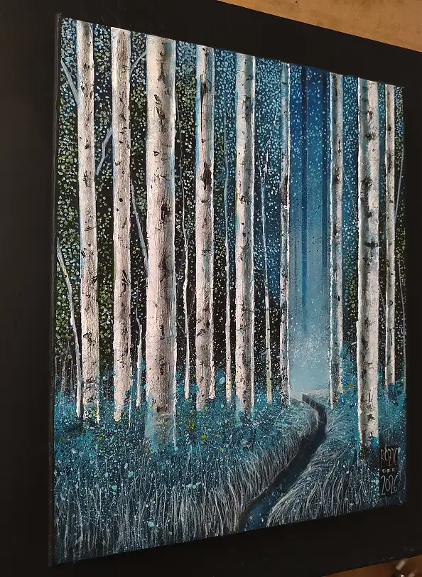 Dariusz Franciszek Różyc, SAKKAKU series ''Birches'', Acrylic painting - canvas, 20 x 30