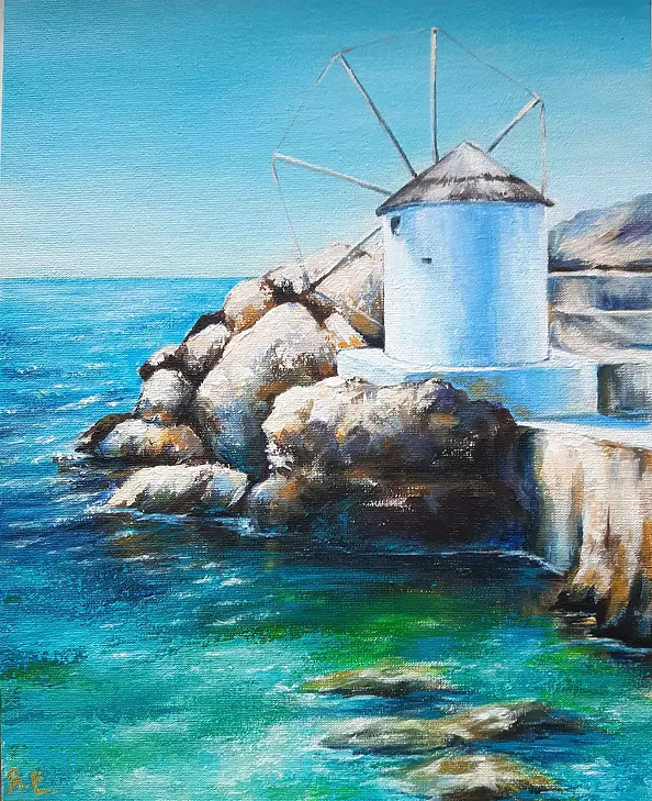 Yana Yeremenko - "SERENITY", GREEK LANDSCAPE, ACRYLIC PAINTING