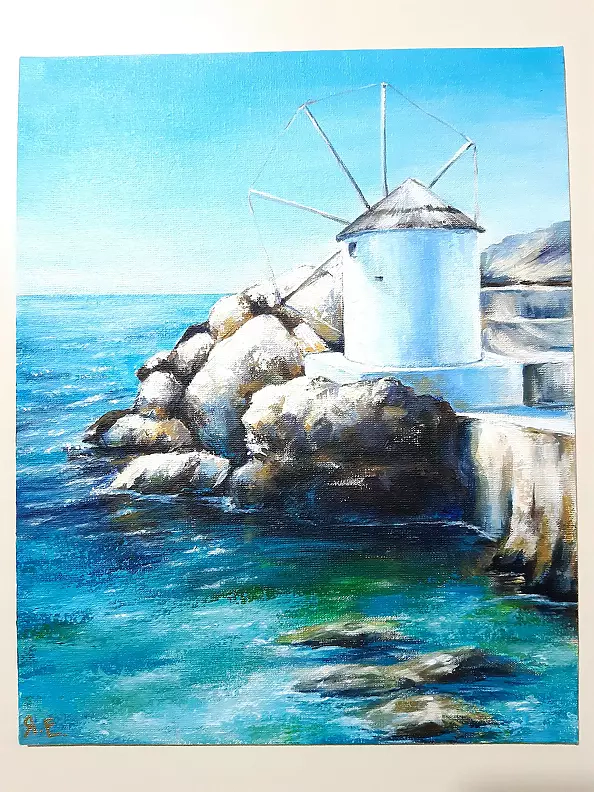 Yana Yeremenko - "SERENITY", GREEK LANDSCAPE, ACRYLIC PAINTING