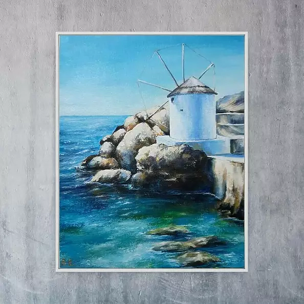 Yana Yeremenko - "SERENITY", GREEK LANDSCAPE, ACRYLIC PAINTING