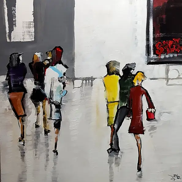 Rolf Stocker, Shopping, Acryl-Bild - Leinwand, 100 x 100