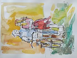 Anna Borcz, CAMMINARE IN BICICLETTA, Acquerelli - carta, 30 x 40