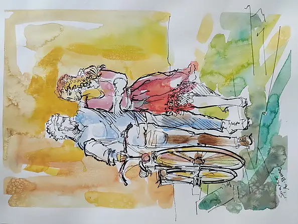 Anna Borcz, CAMMINARE IN BICICLETTA, Acquerelli - carta, 30 x 40