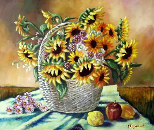 Zenon Różycki - SUNFLOWERS IN A BASKET