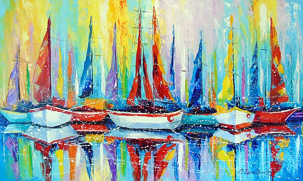 Olha Darchuk - Sailboats by the pier