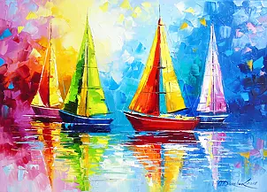 Olha Darchuk - Sailboats in the rainbow dawn