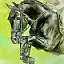 ART DOROTHEAH - Saltado- Jumping Horse, black warmblood, watercolor