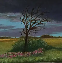 Maria Dąbrowska, Einsamer Baum nach dem Sturm - 2016, Ölbild - Leinwand, 30 x 20