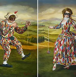 Victoria Francisco,  Seduction in Paradise verger et Coin du bonheur, Peinture à l'huile - toile, 104 x 82