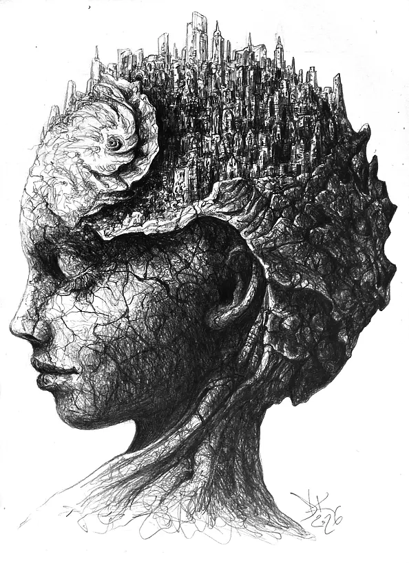 Krzysztof Krawiec - Dessin au stylo du rêve du druide