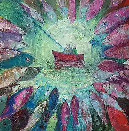 Danuta Krajewska, Мечта рыболова, Масляная картина - холст, 60 x 50