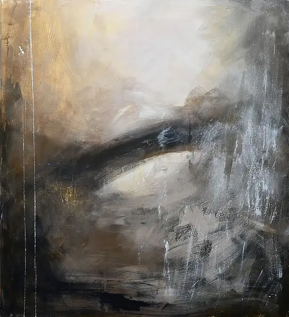 Iwona BORKOWSKA, Senny horyzont. Kolekcja „Za chwilę”, Inne, Laserunek, Obraz akrylowy, Techniki mieszane - płótno, 90 x 100
