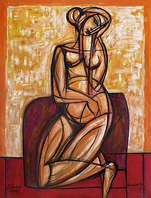 Eugeniusz Gerlach - Siedząca na dywaniku - akt, 2019