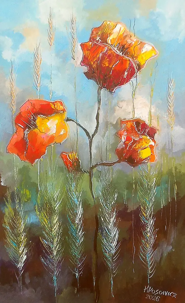 Krzysztof Kłosowicz, "Treasures of the Meadow", Oil painting - canvas, 39 x 65