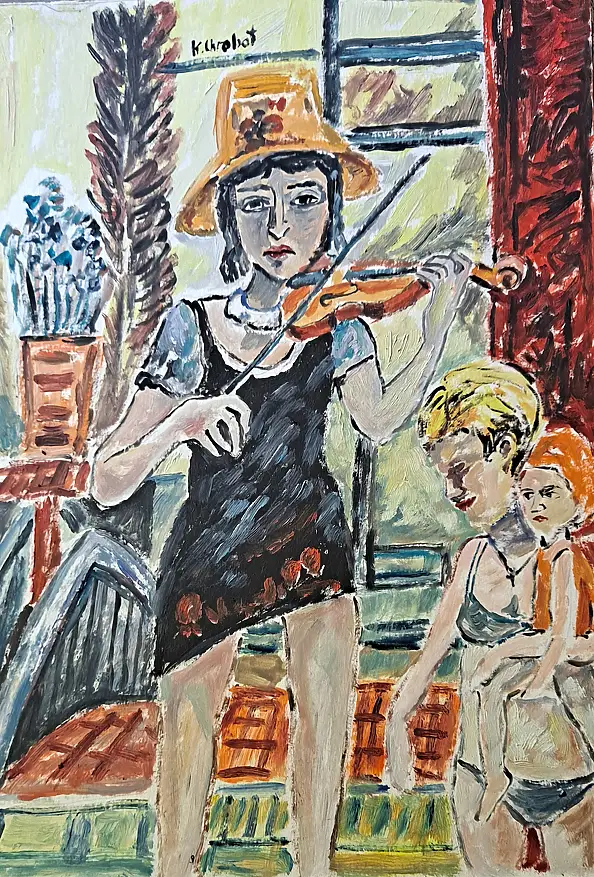 Krzysztof Chrobot, Skrzypaczka, Obraz olejny - karton/tektura, 36 x 51