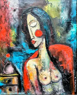 katarzyna nachajska, Une trace de rouge, Autres, Peinture acrylique, Techniques mixtes - toile, 80 x 100
