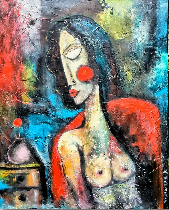 katarzyna nachajska, Une trace de rouge, Autres, Peinture acrylique, Techniques mixtes - toile, 80 x 100