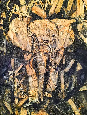 Grzegorz Zalewski, „Elefant“ – Ein großes Gemälde, gemalt mit Kohle, Kohle - tafel, Platte, 62 x 83
