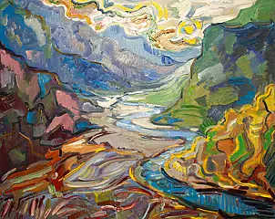Marcin Stępniowski, Sun and mountains, Oil painting - panel, 100 x 80