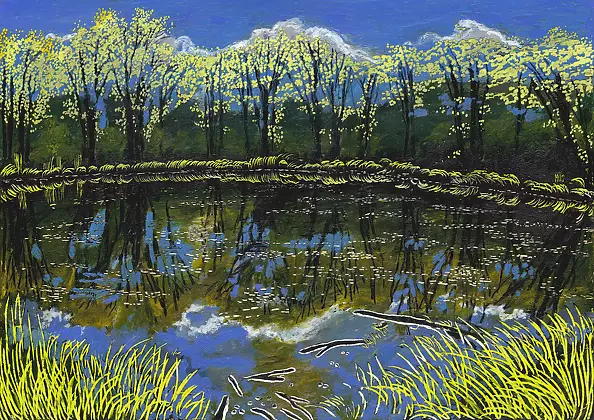 Angelika Mus Nowak - Sunny pollens floating on the pond