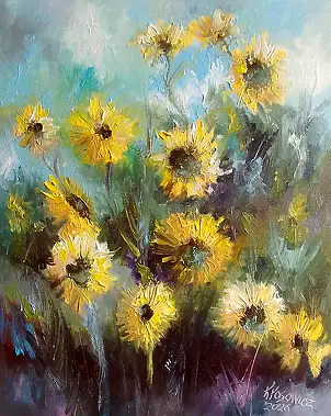 Krzysztof Kłosowicz, «Подсолнухи XXIX», Масляная картина - холст, 40 x 50