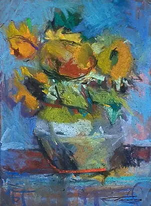 Krzysztof Tracz, Sonnenblumen, Pastell - Papier, 16 x 22