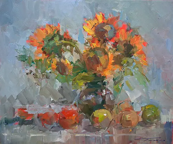 Krzysztof Tracz, Sunflowers, Oil painting - canvas, 60 x 50