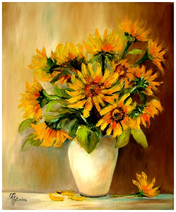 Grażyna Potocka - Sunflowers oil painting 50-60cm