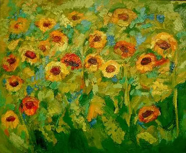 Anna Skowronek - Sunflower oil painting on canvas, original, unkat