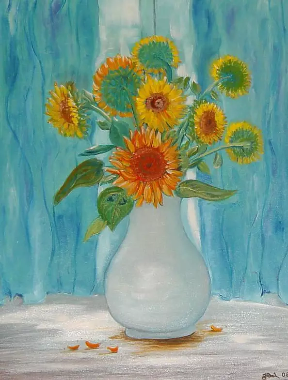 Jadwiga Rudnicka - Słoneczniki w białym wazonie