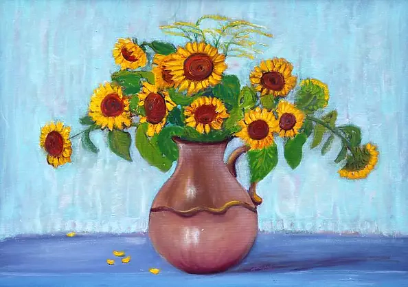 Jadwiga Rudnicka - Tournesols dans un pot d'argile