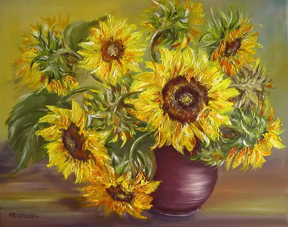 Maria Roszkowska - Sunflowers in a clay vase