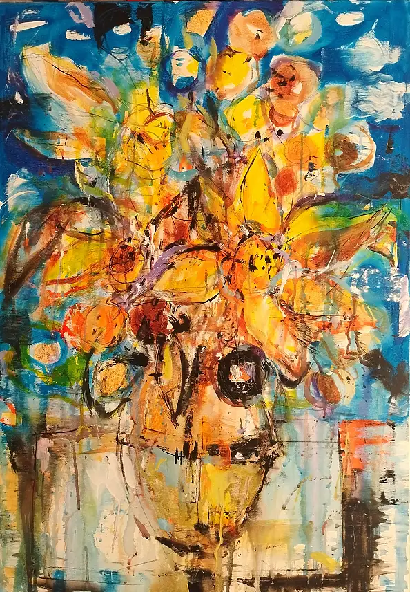 Dariusz Grajek, Girasoli in un vaso...., Quadro ad acrilico - , 70 x 100