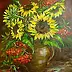 Maria Roszkowska - Sunflowers in a jug with a roan-tree