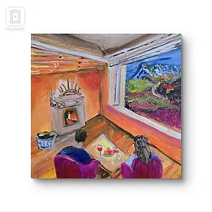   - Breakfast by the Fireplace, painting on canvas 40x40x2 cm