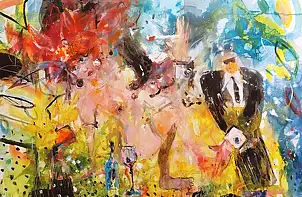 Dariusz Grajek, Śniadanko na trawce...., Obraz akrylowy, Obraz olejny - płótno, 120 x 80