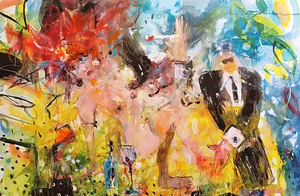 Dariusz Grajek, Śniadanko na trawce...., Obraz akrylowy, Obraz olejny - płótno, 120 x 80