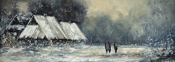 Marek Langowski - Villaggio innevato al mattino