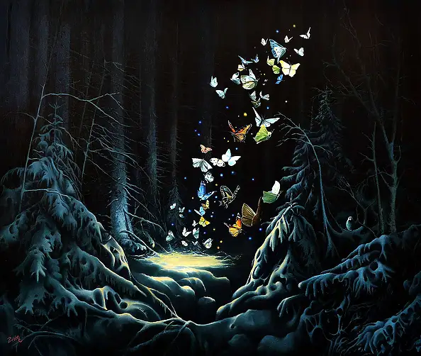 Zbigniew Hinc, Snow butterflies, Oil painting - canvas, 120 x 100