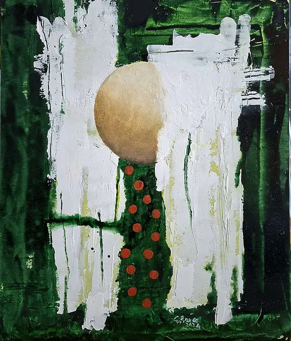Giovanni Greco, Solo Intro, Peinture acrylique, Craie, Techniques mixtes - panneau, 40 x 47